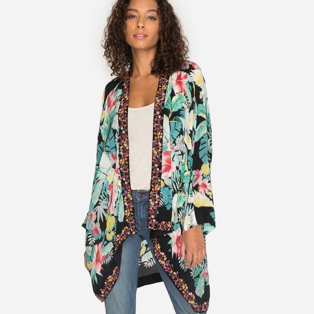Johnny Was Solomio Tropical-Print Kimono Size Large